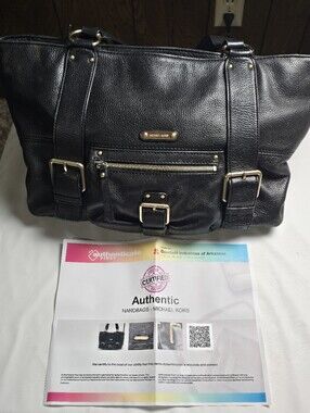 Michael Kors Black Pebbled Leather Shoulder Bag with Gold Hardware W/COA